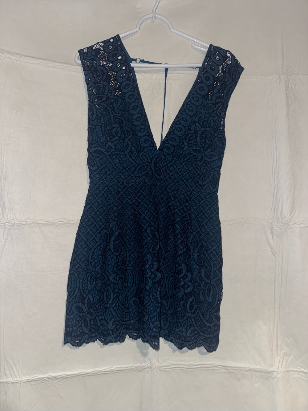 Free People Teal Blue Lace-Trim Mini Dress